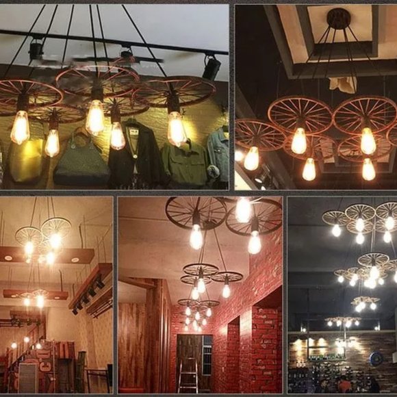 Rustic 6 Bulb Wagon Wheel Chandelier Distressed Bronze Finish Home Business - Picture 13 of 16